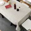 Nordic Baumwolle Leinen Gelb Plaid Gestreiften Druck Rechteckige und Runde Tischdecke Anhänger Tee Tisch Pad Mahlzeit Tuch 210626