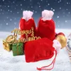 Small Red Christmas Gift and Candy Bags Xmas Tree Pendant Ornament Holiday Props Pocket Drawstring Storage Bag 10*15cm