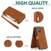 Solid color PU Leather zipper flip Wallet phone Cases For iPhone 13 12 Mini 11 Pro XR XS Max X 8 7 Plus Multiple Credit Card Slot stand kickstand Retro Pouch case