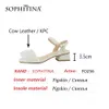 SOPHITINA Vache En Cuir Été Femmes Chaussures Talon Carré Perle Doux Élégant Parti Carré Toe Blanc Confort Boucle Sandales FO256 210513