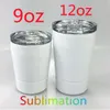 9 oz 12 oz Sublimation Gobelets pour enfants Gobelets en acier inoxydable Couvercle transparent Bébé Bouteille d'eau vierge Poignée Double paroi Verres isolés sous vide