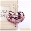 Sleutelringen Sieraden Pailletten Heart Chain Real Lederen Sleutelhanger Auto Ring Gift Drop Levering 2021 Ti9ou