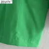 Zevity Women Fashion Green Color Notched Collar Linne Blazer Coat Kvinna Chic Fickor Business Casual Cardigan Passar Tops CT736 210927