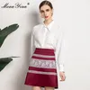 Moda Tasarımcısı Setleri Yaz kadın Fener Kollu Zarif Beyaz Bluz Ve Yüksek Bel Baskı Kırmızı Etek Iki Parçalı Suit 210524
