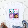 T-Shirt Femme Kawaii Femme T-Shirts Mignon Gabbys Maison de Poupée T-shirt Dessin Animé Imprimé Été Vintage Tees Femme Vêtements Harajuku 90s Tops