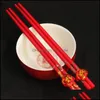 Etkinlik Festival Partisi Malzemeleri Ev Gardenclassic Tasarım Ahşap Çin Kırmızı Çift Mutluluk ve Dragon Düğün Yemek çubukları hediye çantası ile