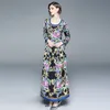Spring Moda Designer Raxi Dresa z długim rękawem O Neck Vintage Drukowane Eleganckie 210531