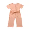 Kvalitet Snygg Ins Toddler Baby Girls Jumpsuits Overaller Jumpsuits Linne Bomull Bälte Blank Bomull Kids Girls Rompers Onesies 0-2 T 2065 Q2