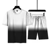 Sommar Mäns Tracksuits 2-Piece Set Men Sportkläder Basket Fitness 3D Kortärmad + Shorts