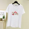 Été coton blanc T-shirt haut pour Femme imprimé fleuri mode à manches courtes Vintage Femme T-shirt décontracté noir T-shirt Femme 210604