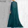 2 piezas vestido ZANZEA elegante mujer otoño manga larga fiesta Maxi vestido largo Casual cuello redondo sólido suelto Vestidos bata mujer Kaftan Y220214