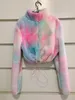 Streetwear Tie Dye Vêtements Femmes Printemps et Automne Stand Collor Zipper Manches Longues Sweat-shirt Court Tide 210427