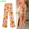 Women Pink Floral Print Pants High Waist Wide Leg Baggy Woman Summer Fashion Y2K Streetwear Trousers for Female 210430