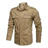 Camisas de carga para homens estilo militar casual manga longa tática camisas de bolso masculino botão masculino camisas masculinas impressão letra impressão 210410