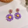 Söt Kvinnor Nya Fancy Alloy Flower Hoop Örhängen 3 Färger Koreansk stil Silver Post Earring Smycken