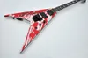 Fabriksanpassad vit elektrisk gitarr med röda klistermärkendouble rock bridgerosewood fretboardblack hardwarescan vara anpassad5824255