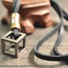 Retro Male Necklace 100% Genuine Leather Rope Punk Vintage Collar Jewelry Hollow Cube Box Pendant For Men Necklaces