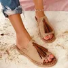 Sandaler Vackra Rom Style Women's Tassel Leopard Print Summer Shoes For Women Comfy Gladiator Flat Female Slides Shoe 6030