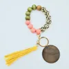 Porte-clés de Bracelet en bois, 10 styles, avec glands, clés, bricolage, Fiber de bois, pendentif, perle en bois, décoration de clé, nouveauté 2022