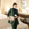 Primavera e outono moda verde mulheres terno magro 2 peça conjunto elegante blazer feminino calças feminina negócios pantsuit 210514