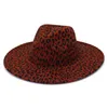 Breda brim hattar fedora kvinnor stora 9,5 cm leopard tryck avslappnade män kepsar jazz panamas filt vit svart västerländsk cowboy hatt