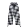 IDEFB Wiosna Casual Spodnie Streetwear Trend Harajuku Styl Elastyczna Talia Plaid Print Spodnie Man Closstring Dolny spodni 210524