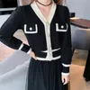 Women Knits Spring Button Knitted Cardigan Black V Neck Long Sleeve Crop Top Sweater Women's Sweaters Knitwear