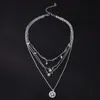 Fashion Vintage Multilayer Crystal Pendant Necklace Women Gold Color Beads Moon Star Horn Crescent Choker Necklaces Jewelry