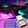 Bil RGB LED Bluetooth Atmosfär Ljusband för Auto Front och baksäten Fot Justerbar Färgglada Ljus Inredning Dekorativ Musiklampa