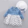 Abito Primavera Autunno Cuciture a rete Motivo a pois Vestiti per neonate per bambine 210528