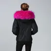 Lussuosa pelliccia di procione rosa con cappuccio e cappuccio da donna parka da neve Meifeng marca giacca in nylon bomber nero foderato in pelliccia di coniglio