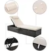Outdoor PE Wicker Chaise Lounge - 2 Piece Reclining Chair Furniture Set Beach Pool Adjustable Backrest Recliners with Side Table and Comfort Head Pillow US a48