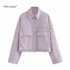 Women Fashion Fringe Appliques Loose Cropped Jacket Coat Vintage Long Sleeve Pockets Female Outerwear Chic Tops 210521