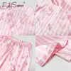 Fallsweet 2 peça conjunto de pijamas de seda sexy pijamas feminino manga longa camisola de cetim femme q0706251o