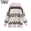 Women Fashion Jacquard Loose Cable-knit Cardigan Sweater Vintage V Neck Long Sleeve Female Outerwear Chic Tops 210507