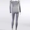 Colysmo jumpsuit kvinnor svart sexig av axel långärmad slips upp hög midja bodycon bodysuit falla kvinnliga overaller 210527