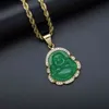 Zielona jadeż biżuteria śmiech Buddha wisiorek Naszyjnik dla kobiet ze stali nierdzewnej 18K Gold Amalet Akcessories Mother Day Prezent