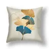 Handmålade Ginkgo Leaves Pillow Case Polyester Kort Plush Modern Floral Stol Kuddar Väskor Vardagsrum Decor Kasta Kuddar