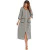 Witbuy vrouwen lange nachtkleding zachte rits voorkant gewaden herfst nachthemd warme gestreepte kimono loungewear moederschap badjas pyjama 210924