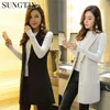 Sungtin Classic Women Long Blazer Vest Elegant Office Lady Coat Female Waistcoat Causal Suits Sleeveless Jacket Plus Size 220125
