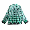 VUWWYV Women Shirts Green Geometric Print Button Up Woman Summer Long Sleeve Plus Size Collared Female Casual Top 210430