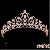 Klipp Barrettes Drop Delivery 2021 Rose Gold Sier Color Tiaras Crowns Zircon Zirconia Diadem Princess Queen Pannband Bröllopshårtillbehör