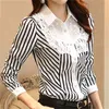 Women Casual Blouses Lace Shirts Fashion Korean Style Long Sleeve Plus Size 3XL Office Lady Elegant Striped 990B 210420