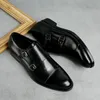 Fashion Black / Deep Brown Double Buckle Wedding Dress Shoes Genuine Leather Social Shoes Mens Business Shoes