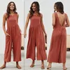 Women's Jumpsuits & Rompers 2021 Summer Jumpsuit Women Long Overalls Beach Loose Casual Solid Boho Sleeveless Female Wide Leg Pants