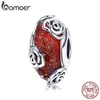 Bamoer Real 925 Sterling Silver Rose Flower European Glass Pärlor Fit Charm Armband DIY Smycken Tillbehör SCC1030