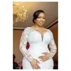 2021 Plus Size Arabic Aso Ebi Lace Beaded Mermaid Wedding Gowns Sheer Neck Long Sleeves Vintage Bridal Dresses ZJ566