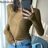 Nomikuma Autumn Basic Long Sleeve Slim T Shirts New Korean Solid O-neck Tee Tops Women Sexy Bottom Graphic T Shirts 6D186 210427