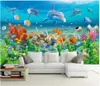 Fonds d'écran Photo personnalisés pour murs Murales 3D Sous-marines Sous-marines Dolphin Coral Reef Aquarium Chambre pour enfants Télévision Fond Mural Papiers Home Décoration