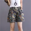 Zomer denim shorts vrouwen print casual gewassen gescheurde borduurwerk vintage elastische taille trekkoord vrouwelijke losse wilde jeans mode 210611